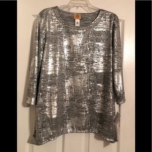 Ruby Rd. Silver tunic top. Size M with silver jeweled neckline NWT